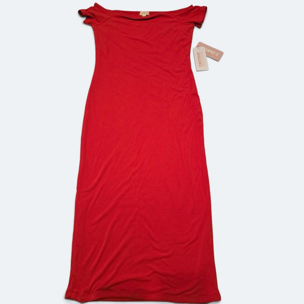 Justify Contour Collection Red Ribbed Off The Shoulder Bodycon Midi Dress XL NWT